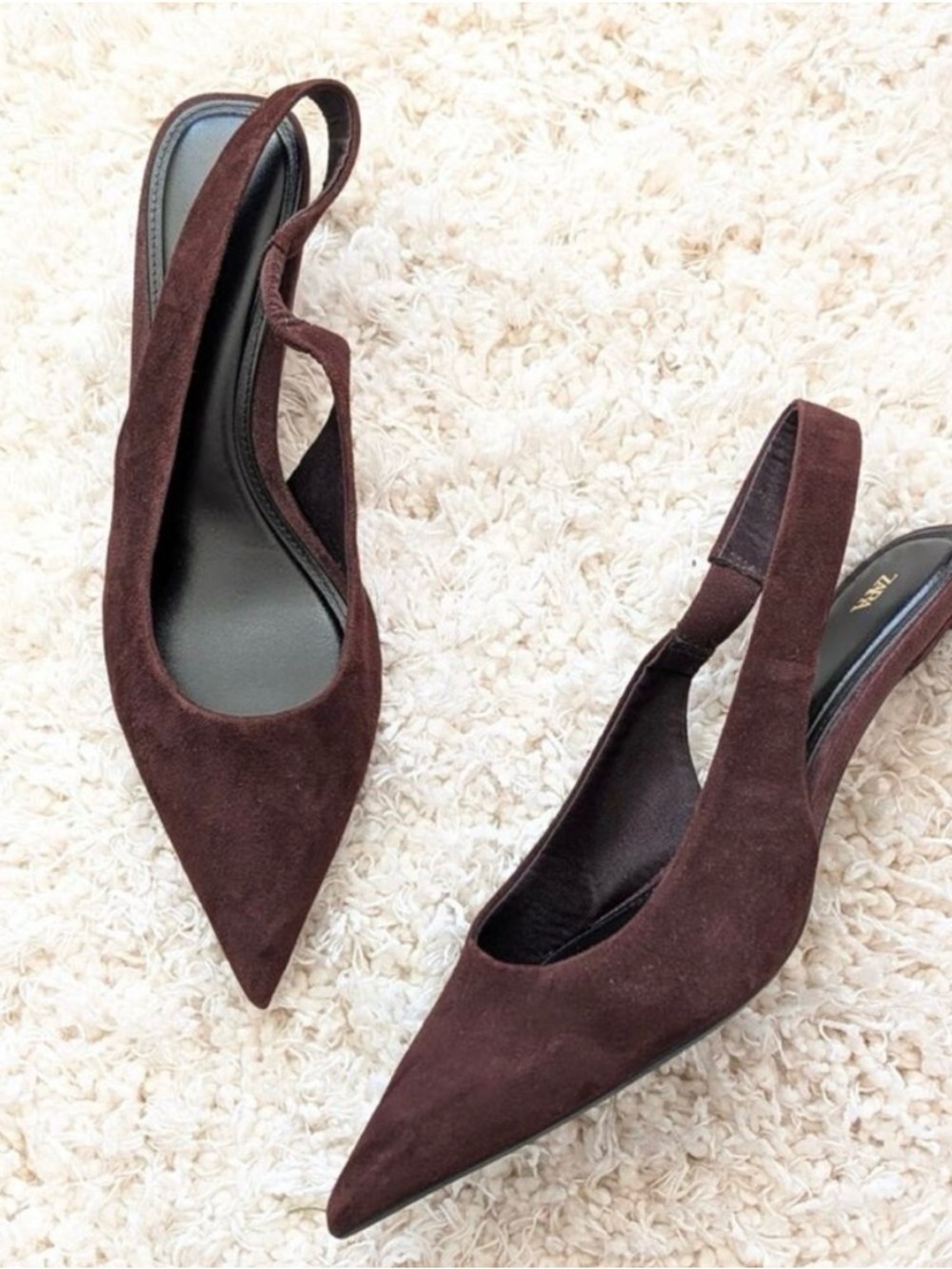 Zara Slingback Brown Suede Kitten Heels